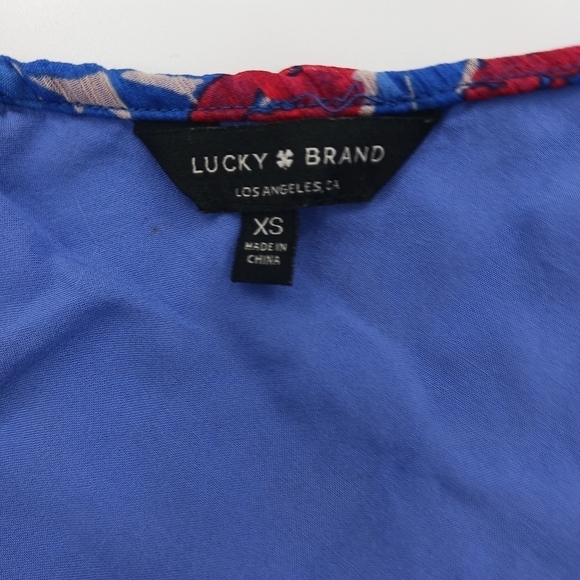 Lucky Brand Blouse One Shoulder Floral Blue Chiffon Elastic Waist Womens XS - Picture 6 of 7